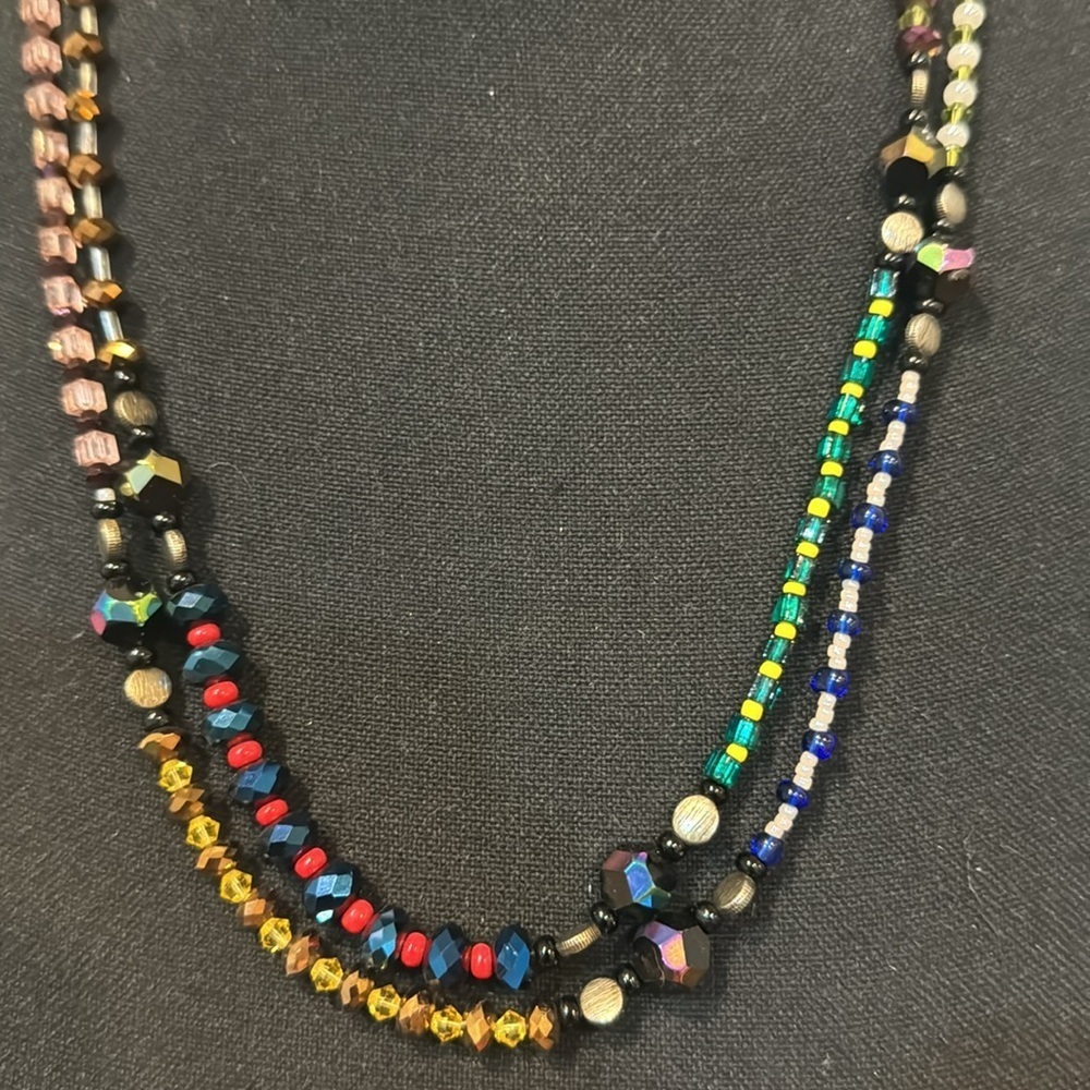 VINTAGE Crystal Beaded Double Strand Necklace - Picture 4 of 9